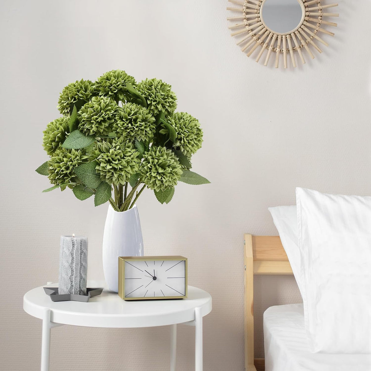 12Pcs Artificial Chrysanthemums Flowers Ball Silk Fall Chrysanthemums Fake Mums for Indoor Outdoors Garden Home Wedding Bouquet Spring Summer Decor(White)