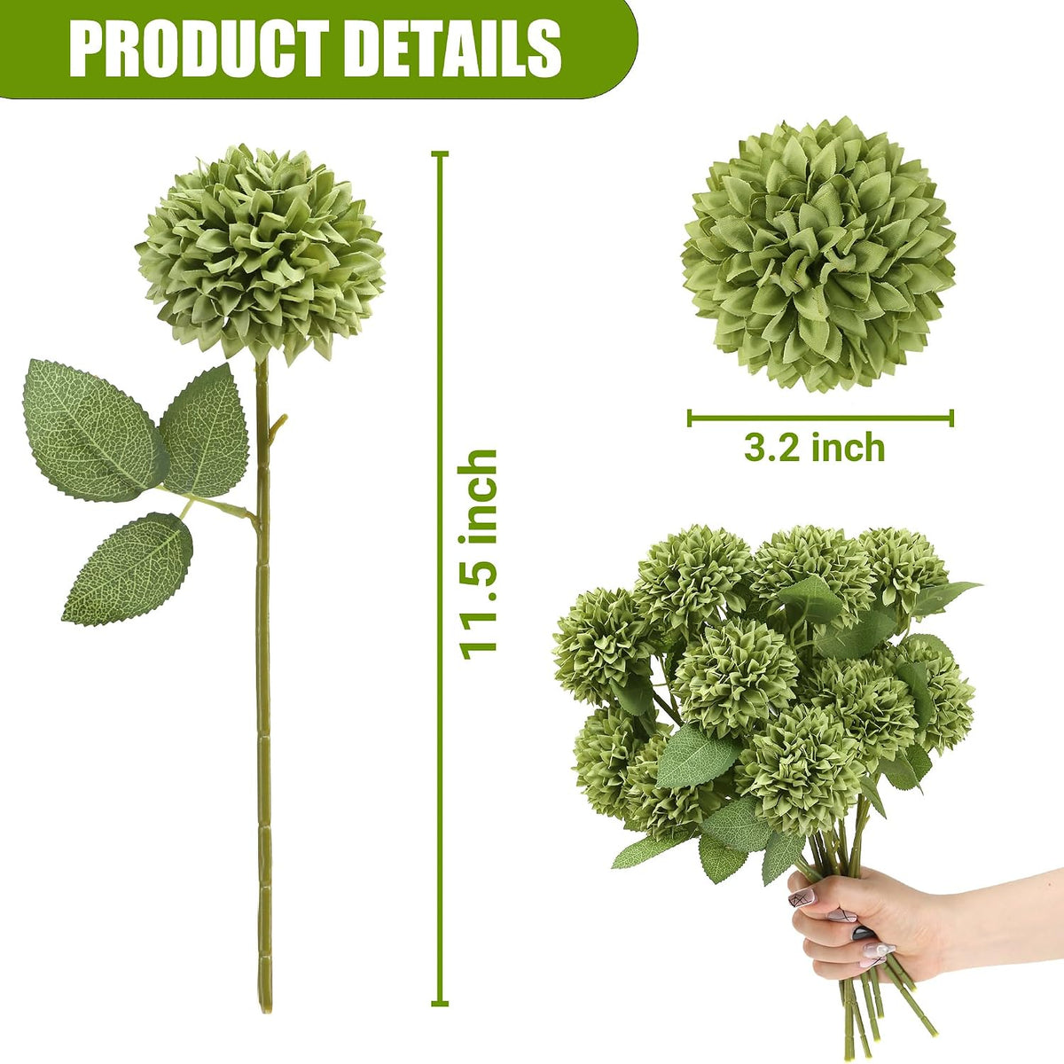 12Pcs Artificial Chrysanthemums Flowers Ball Silk Fall Chrysanthemums Fake Mums for Indoor Outdoors Garden Home Wedding Bouquet Spring Summer Decor(White)