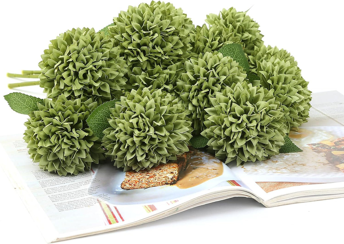 12Pcs Artificial Chrysanthemums Flowers Ball Silk Fall Chrysanthemums Fake Mums for Indoor Outdoors Garden Home Wedding Bouquet Spring Summer Decor(White)