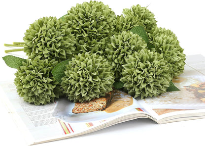 12Pcs Artificial Chrysanthemums Flowers Ball Silk Fall Chrysanthemums Fake Mums for Indoor Outdoors Garden Home Wedding Bouquet Spring Summer Decor(White)