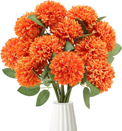 12Pcs Artificial Chrysanthemums Flowers Ball Silk Fall Chrysanthemums Fake Mums for Indoor Outdoors Garden Home Wedding Bouquet Spring Summer Decor(White)
