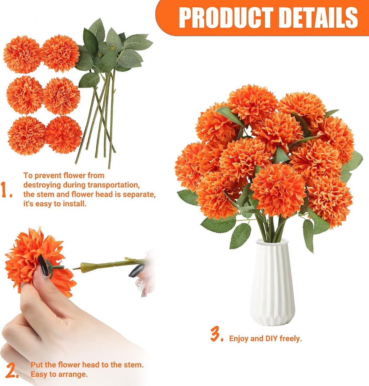 12Pcs Artificial Chrysanthemums Flowers Ball Silk Fall Chrysanthemums Fake Mums for Indoor Outdoors Garden Home Wedding Bouquet Spring Summer Decor(White)