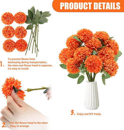 12Pcs Artificial Chrysanthemums Flowers Ball Silk Fall Chrysanthemums Fake Mums for Indoor Outdoors Garden Home Wedding Bouquet Spring Summer Decor(White)