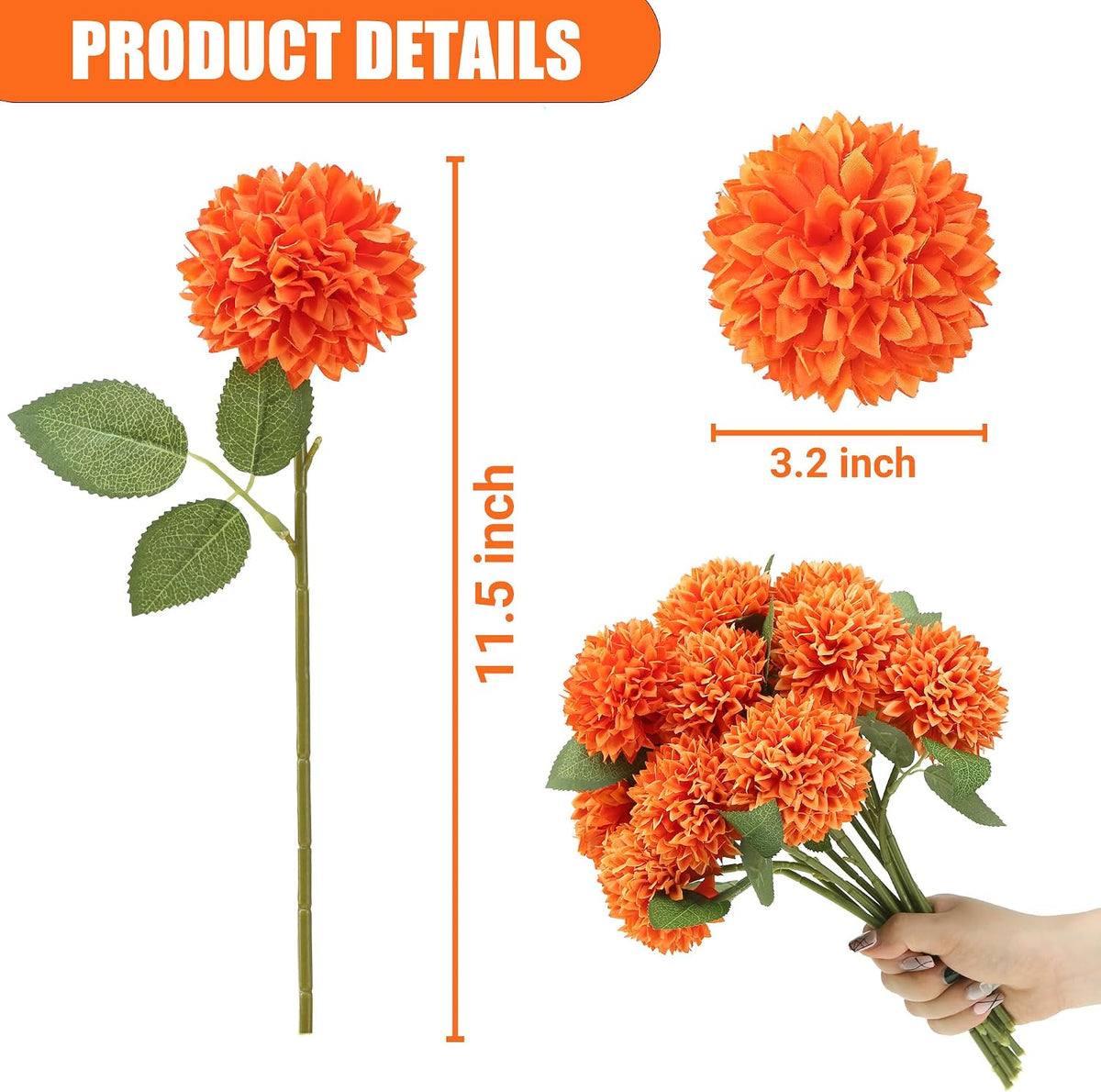 12Pcs Artificial Chrysanthemums Flowers Ball Silk Fall Chrysanthemums Fake Mums for Indoor Outdoors Garden Home Wedding Bouquet Spring Summer Decor(White)