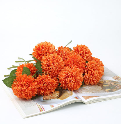 12Pcs Artificial Chrysanthemums Flowers Ball Silk Fall Chrysanthemums Fake Mums for Indoor Outdoors Garden Home Wedding Bouquet Spring Summer Decor(White)