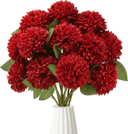 12Pcs Artificial Chrysanthemums Flowers Ball Silk Fall Chrysanthemums Fake Mums for Indoor Outdoors Garden Home Wedding Bouquet Spring Summer Decor(White)