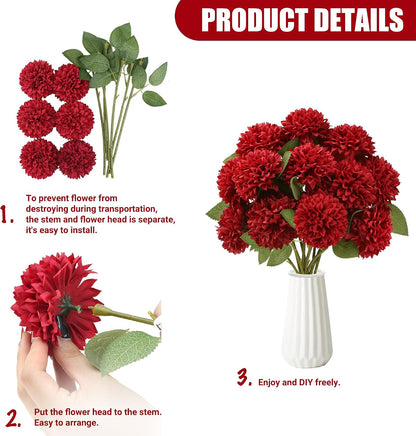 12Pcs Artificial Chrysanthemums Flowers Ball Silk Fall Chrysanthemums Fake Mums for Indoor Outdoors Garden Home Wedding Bouquet Spring Summer Decor(White)