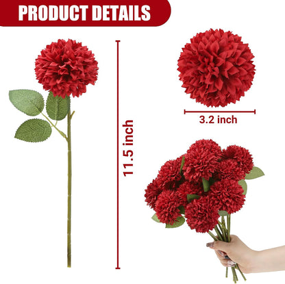 12Pcs Artificial Chrysanthemums Flowers Ball Silk Fall Chrysanthemums Fake Mums for Indoor Outdoors Garden Home Wedding Bouquet Spring Summer Decor(White)