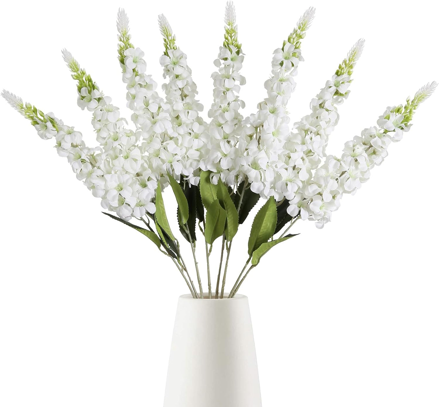 8PCS White Snapdragon Artificial Flowers Delphinium Artificial Silk Flowers Long Stem Hyacinth Fake Flowers for Wedding Home Outdoor Party Floral Arrangement Centerpiece Table Decoration (White)