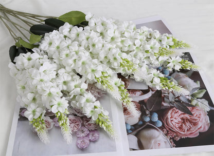 8PCS White Snapdragon Artificial Flowers Delphinium Artificial Silk Flowers Long Stem Hyacinth Fake Flowers for Wedding Home Outdoor Party Floral Arrangement Centerpiece Table Decoration (White)