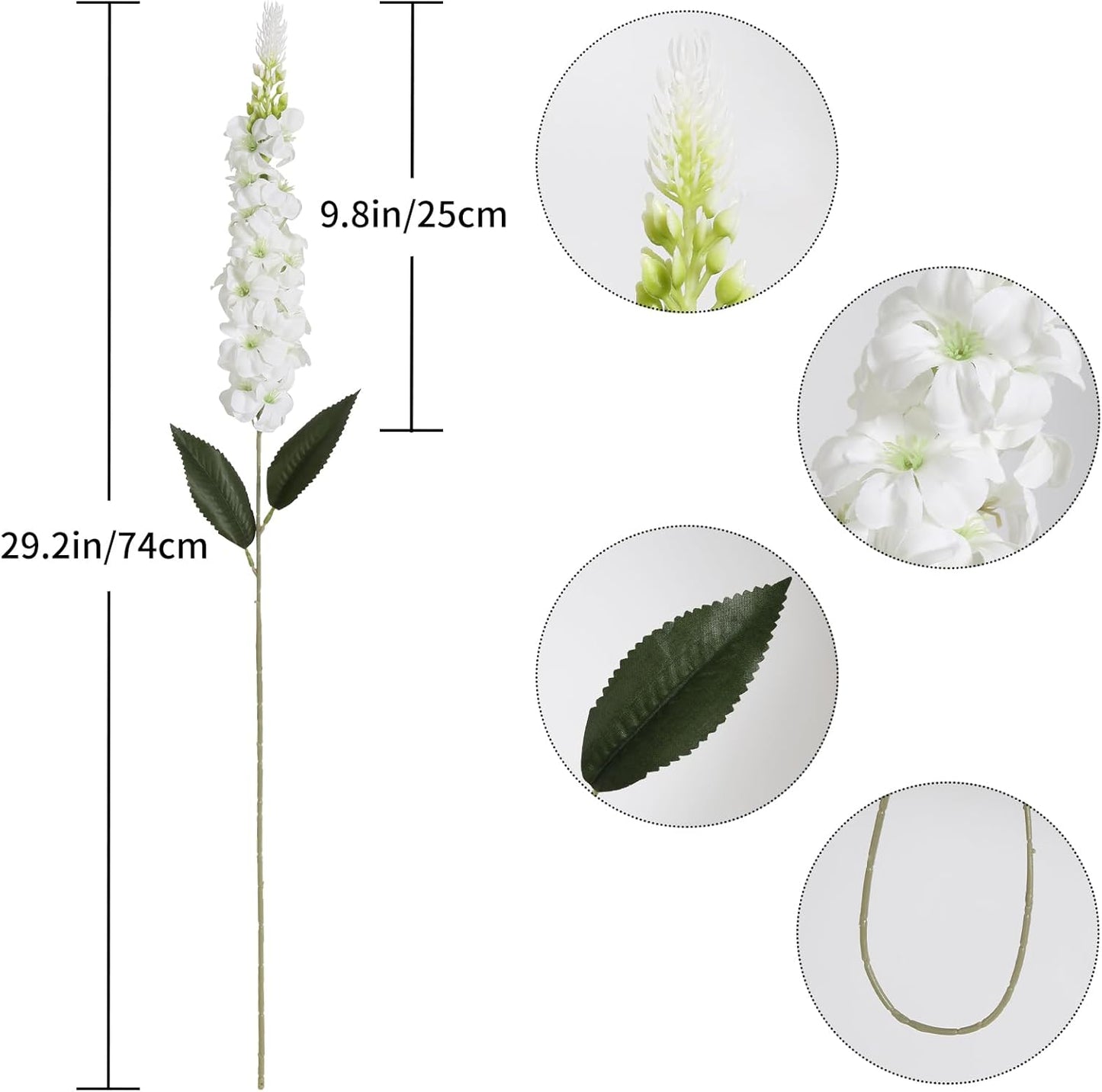 8PCS White Snapdragon Artificial Flowers Delphinium Artificial Silk Flowers Long Stem Hyacinth Fake Flowers for Wedding Home Outdoor Party Floral Arrangement Centerpiece Table Decoration (White)