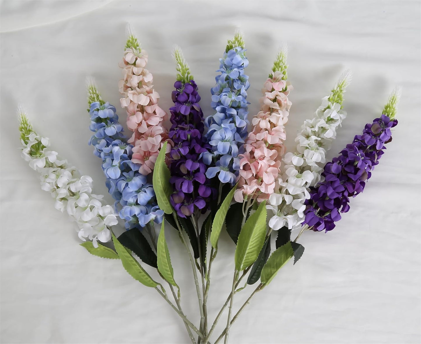 8PCS White Snapdragon Artificial Flowers Delphinium Artificial Silk Flowers Long Stem Hyacinth Fake Flowers for Wedding Home Outdoor Party Floral Arrangement Centerpiece Table Decoration (White)
