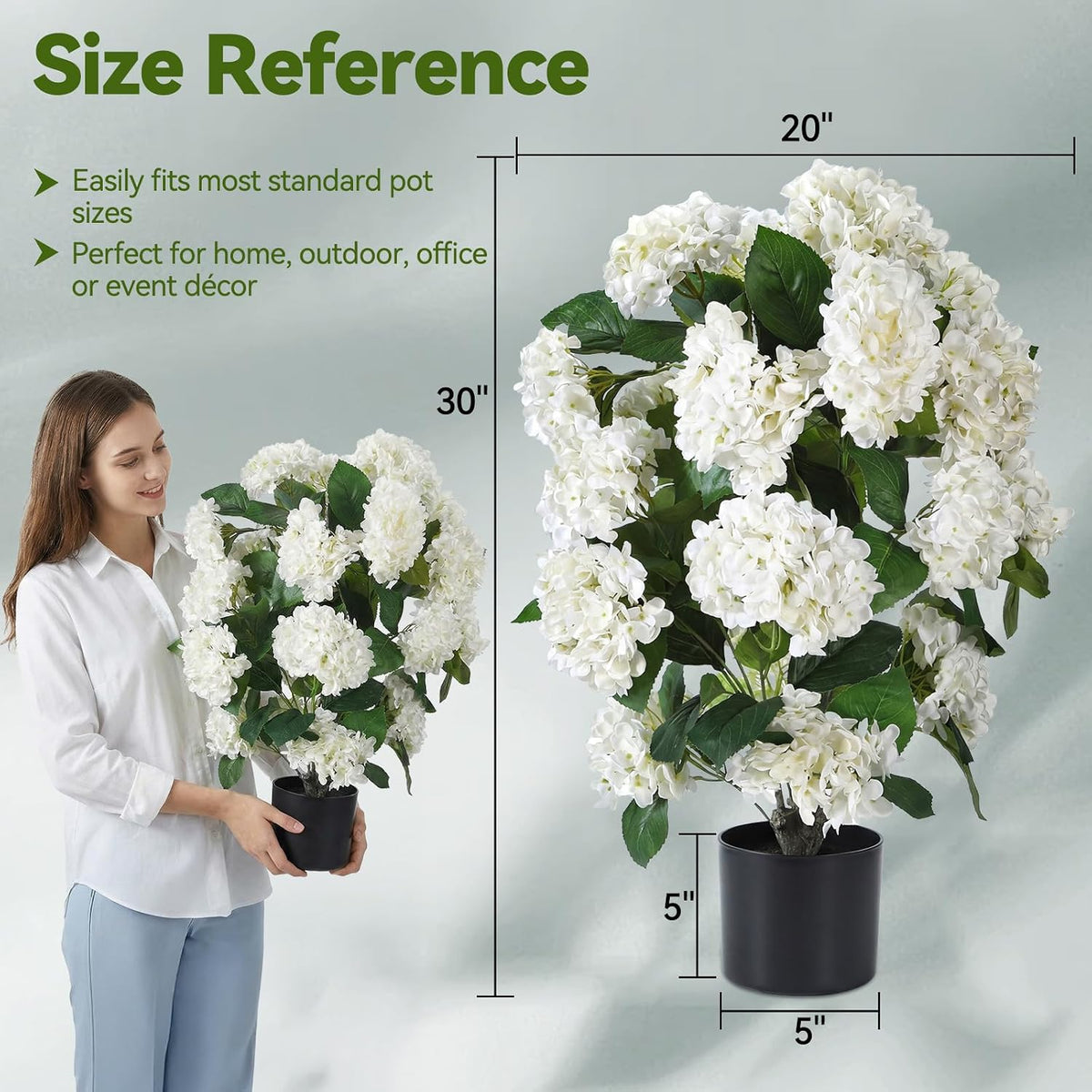 Hydrangea Artificial Tree 30" Faux Plants in Pot 2 Pack