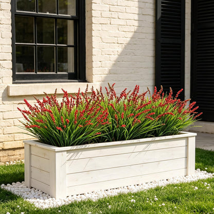 Outdoor Faux Plants, 12 Pcs Fake Plant UV Resistant Monkey Grass Lavender Flowers, Artificial Greenery Shrubs Bush for Outside Planter Patio Garden Front Porch Door Yard Spring Summer Decor, White