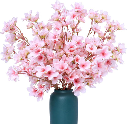 Artificial Cherry Blossom Branches Decor Fake Flowers Silk Spring Faux Flowers 16" Peach Bouquet for Home Wedding Bedroom Japanese Decoration DIY Table Centerpiece Arrangement(Pink)
