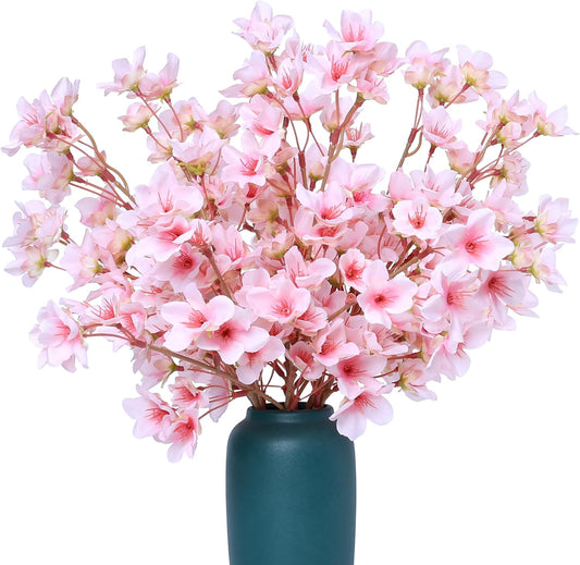 Artificial Cherry Blossom Branches Decor Fake Flowers Silk Spring Faux Flowers 16" Peach Bouquet for Home Wedding Bedroom Japanese Decoration DIY Table Centerpiece Arrangement(Pink)