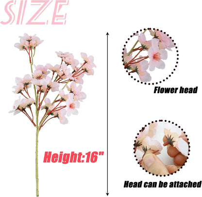 Artificial Cherry Blossom Branches Decor Fake Flowers Silk Spring Faux Flowers 16" Peach Bouquet for Home Wedding Bedroom Japanese Decoration DIY Table Centerpiece Arrangement(Pink)