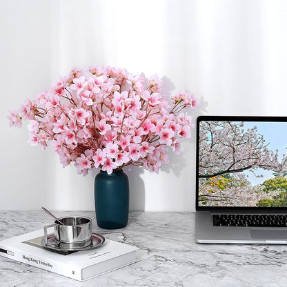 Artificial Cherry Blossom Branches Decor Fake Flowers Silk Spring Faux Flowers 16" Peach Bouquet for Home Wedding Bedroom Japanese Decoration DIY Table Centerpiece Arrangement(Pink)