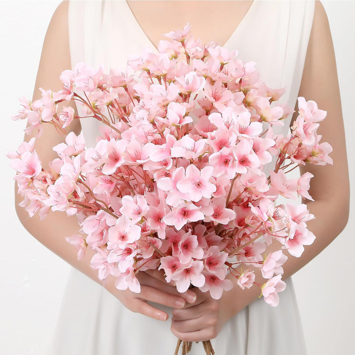 Artificial Cherry Blossom Branches Decor Fake Flowers Silk Spring Faux Flowers 16" Peach Bouquet for Home Wedding Bedroom Japanese Decoration DIY Table Centerpiece Arrangement(Pink)