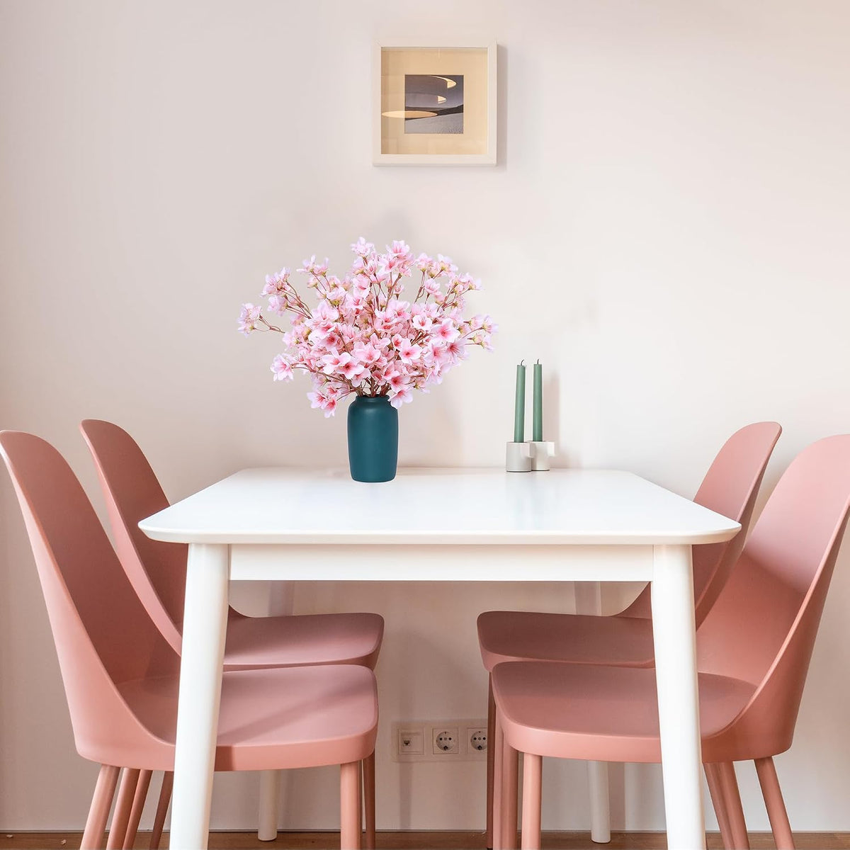 Artificial Cherry Blossom Branches Decor Fake Flowers Silk Spring Faux Flowers 16" Peach Bouquet for Home Wedding Bedroom Japanese Decoration DIY Table Centerpiece Arrangement(Pink)