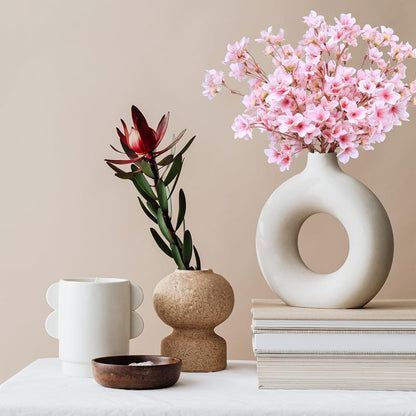 Artificial Cherry Blossom Branches Decor Fake Flowers Silk Spring Faux Flowers 16" Peach Bouquet for Home Wedding Bedroom Japanese Decoration DIY Table Centerpiece Arrangement(Pink)