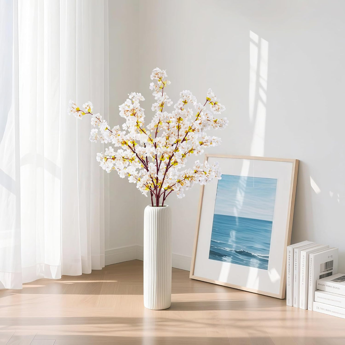 Artificial Cherry Blossom Branches Decor Fake Flowers Silk Spring Faux Flowers 16" Peach Bouquet for Home Wedding Bedroom Japanese Decoration DIY Table Centerpiece Arrangement(Pink)