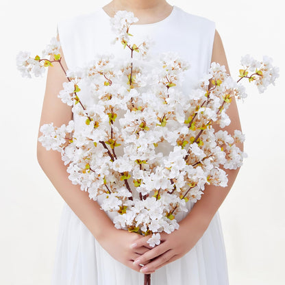 Artificial Cherry Blossom Branches Decor Fake Flowers Silk Spring Faux Flowers 16" Peach Bouquet for Home Wedding Bedroom Japanese Decoration DIY Table Centerpiece Arrangement(Pink)