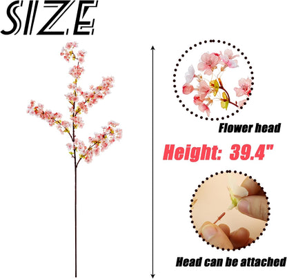 Artificial Cherry Blossom Branches Decor Fake Flowers Silk Spring Faux Flowers 16" Peach Bouquet for Home Wedding Bedroom Japanese Decoration DIY Table Centerpiece Arrangement(Pink)