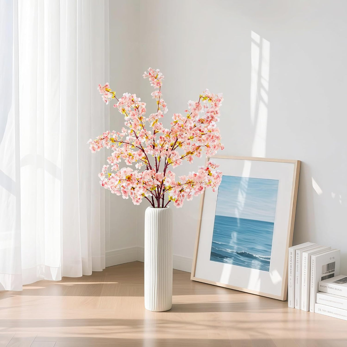 Artificial Cherry Blossom Branches Decor Fake Flowers Silk Spring Faux Flowers 16" Peach Bouquet for Home Wedding Bedroom Japanese Decoration DIY Table Centerpiece Arrangement(Pink)