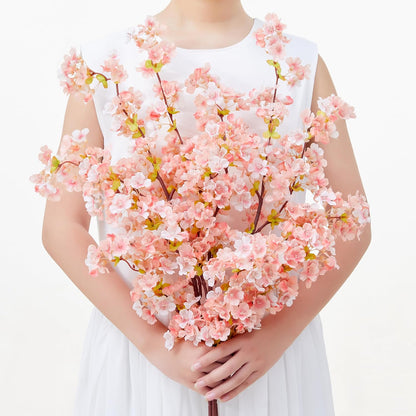 Artificial Cherry Blossom Branches Decor Fake Flowers Silk Spring Faux Flowers 16" Peach Bouquet for Home Wedding Bedroom Japanese Decoration DIY Table Centerpiece Arrangement(Pink)