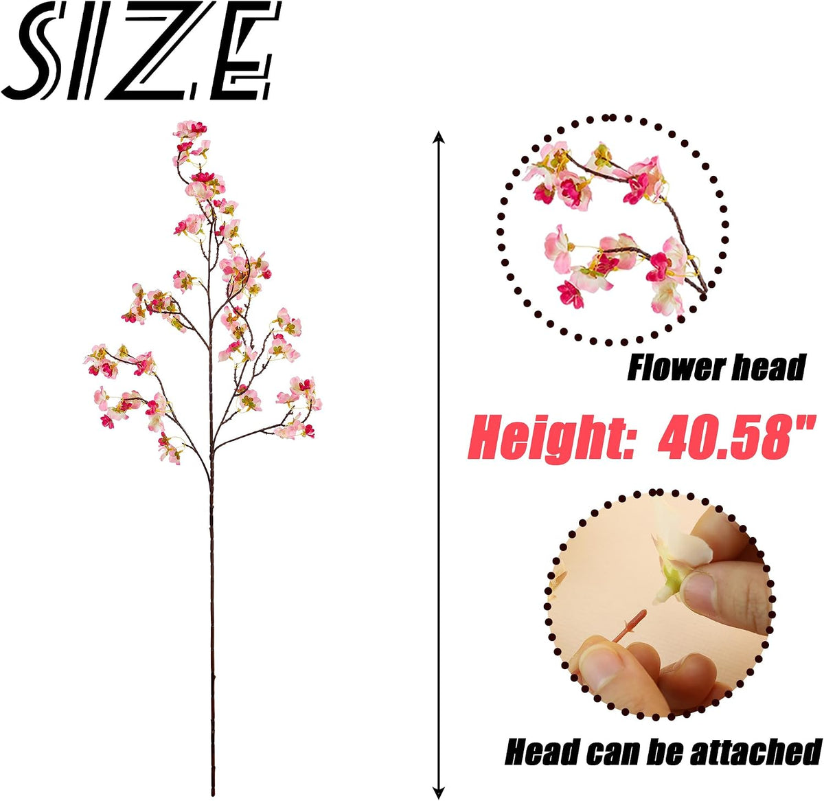 Artificial Cherry Blossom Branches Decor Fake Flowers Silk Spring Faux Flowers 16" Peach Bouquet for Home Wedding Bedroom Japanese Decoration DIY Table Centerpiece Arrangement(Pink)