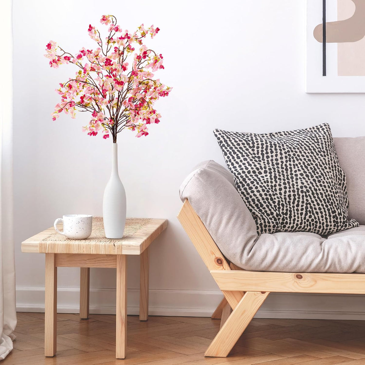 Artificial Cherry Blossom Branches Decor Fake Flowers Silk Spring Faux Flowers 16" Peach Bouquet for Home Wedding Bedroom Japanese Decoration DIY Table Centerpiece Arrangement(Pink)