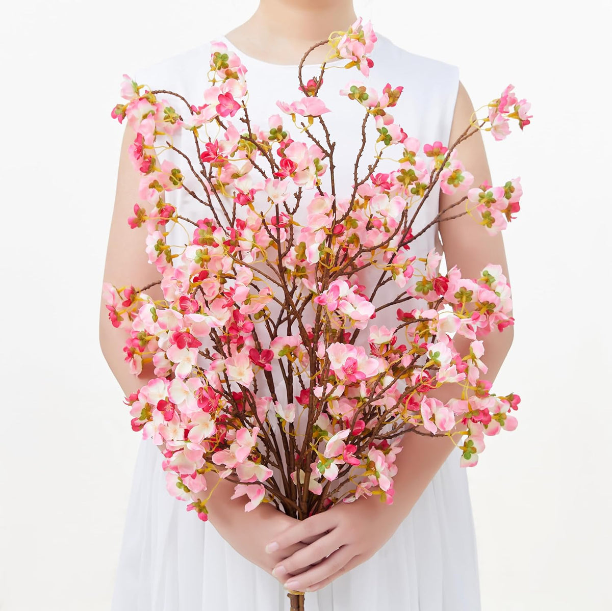 Artificial Cherry Blossom Branches Decor Fake Flowers Silk Spring Faux Flowers 16" Peach Bouquet for Home Wedding Bedroom Japanese Decoration DIY Table Centerpiece Arrangement(Pink)