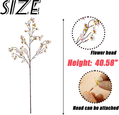 Artificial Cherry Blossom Branches Decor Fake Flowers Silk Spring Faux Flowers 16" Peach Bouquet for Home Wedding Bedroom Japanese Decoration DIY Table Centerpiece Arrangement(Pink)