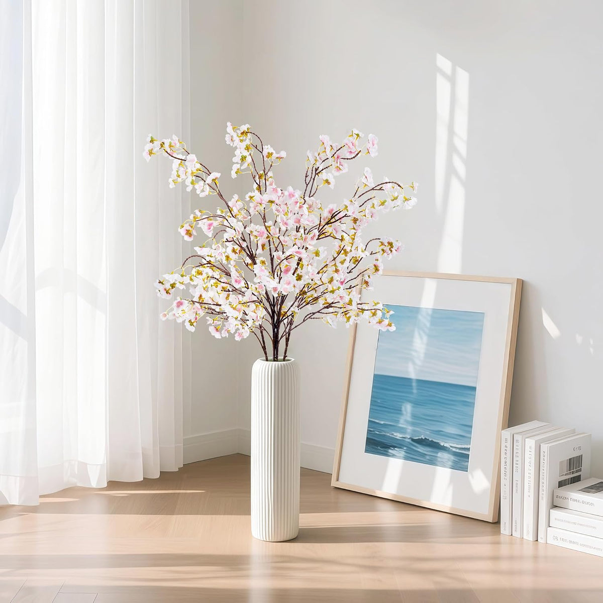 Artificial Cherry Blossom Branches Decor Fake Flowers Silk Spring Faux Flowers 16" Peach Bouquet for Home Wedding Bedroom Japanese Decoration DIY Table Centerpiece Arrangement(Pink)