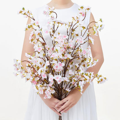 Artificial Cherry Blossom Branches Decor Fake Flowers Silk Spring Faux Flowers 16" Peach Bouquet for Home Wedding Bedroom Japanese Decoration DIY Table Centerpiece Arrangement(Pink)