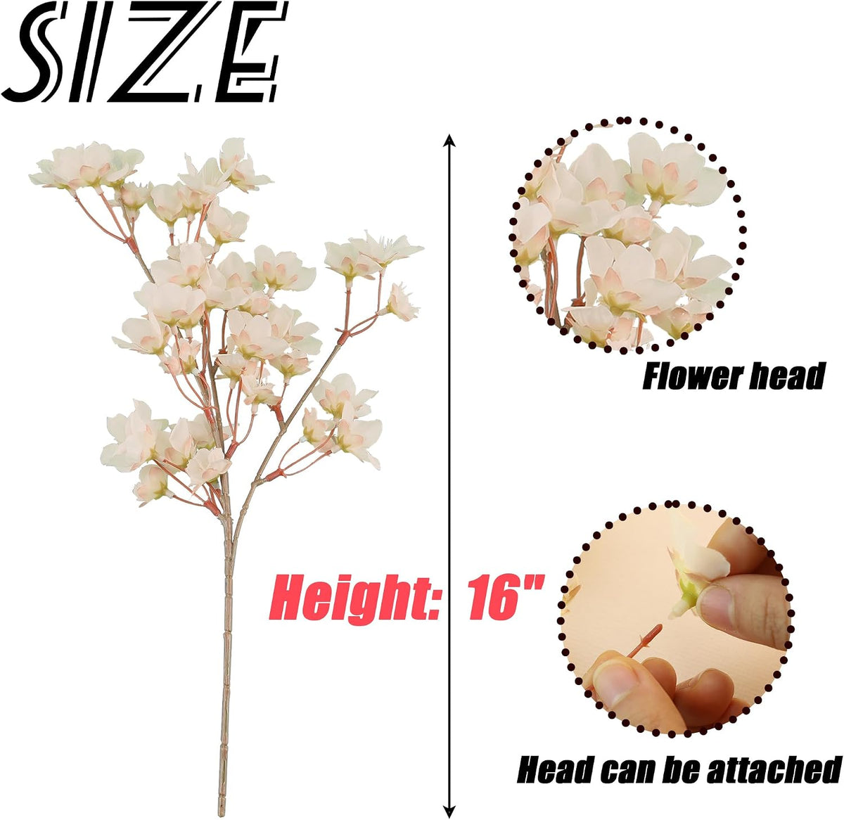 Artificial Cherry Blossom Branches Decor Fake Flowers Silk Spring Faux Flowers 16" Peach Bouquet for Home Wedding Bedroom Japanese Decoration DIY Table Centerpiece Arrangement(Pink)