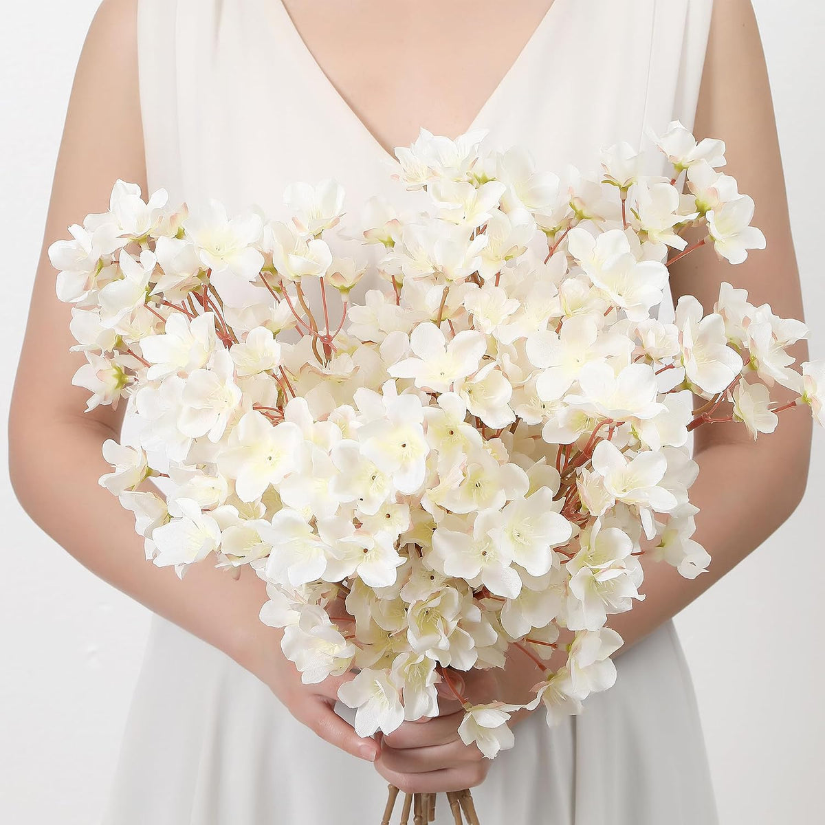 Artificial Cherry Blossom Branches Decor Fake Flowers Silk Spring Faux Flowers 16" Peach Bouquet for Home Wedding Bedroom Japanese Decoration DIY Table Centerpiece Arrangement(Pink)