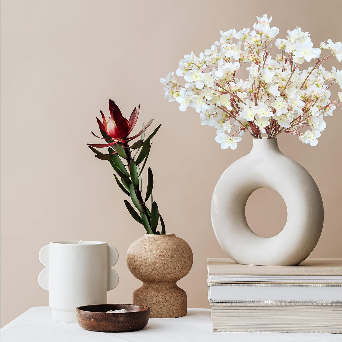 Artificial Cherry Blossom Branches Decor Fake Flowers Silk Spring Faux Flowers 16" Peach Bouquet for Home Wedding Bedroom Japanese Decoration DIY Table Centerpiece Arrangement(Pink)