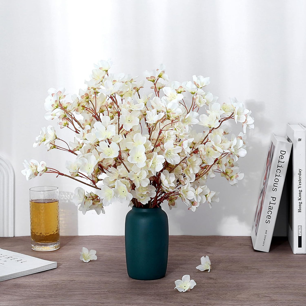 Artificial Cherry Blossom Branches Decor Fake Flowers Silk Spring Faux Flowers 16" Peach Bouquet for Home Wedding Bedroom Japanese Decoration DIY Table Centerpiece Arrangement(Pink)