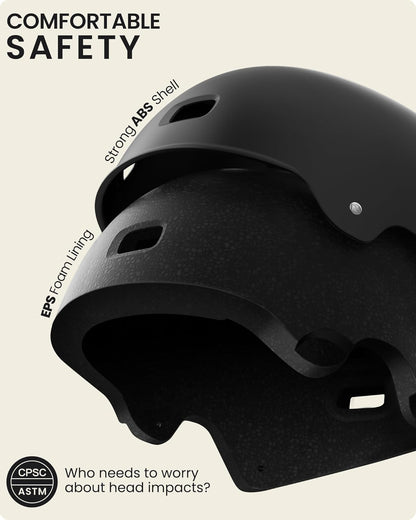 Skateboard Bike Helmet for Adult,Youth and Kids | Two Removable Liners Ventilation Certified Multi-Sport Helmet for Scooter Cycling Roller Skating Ebike