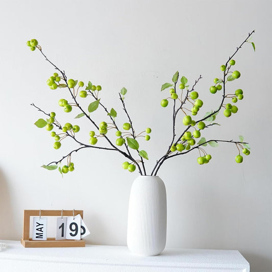 2pcs 41 Inch Artificial Apple Stems,Faux Mini Apple Twigs,Artificial Apple Shrubs,Lifelike Fake Apple Tree Branches for Home Wedding Decor (Green)