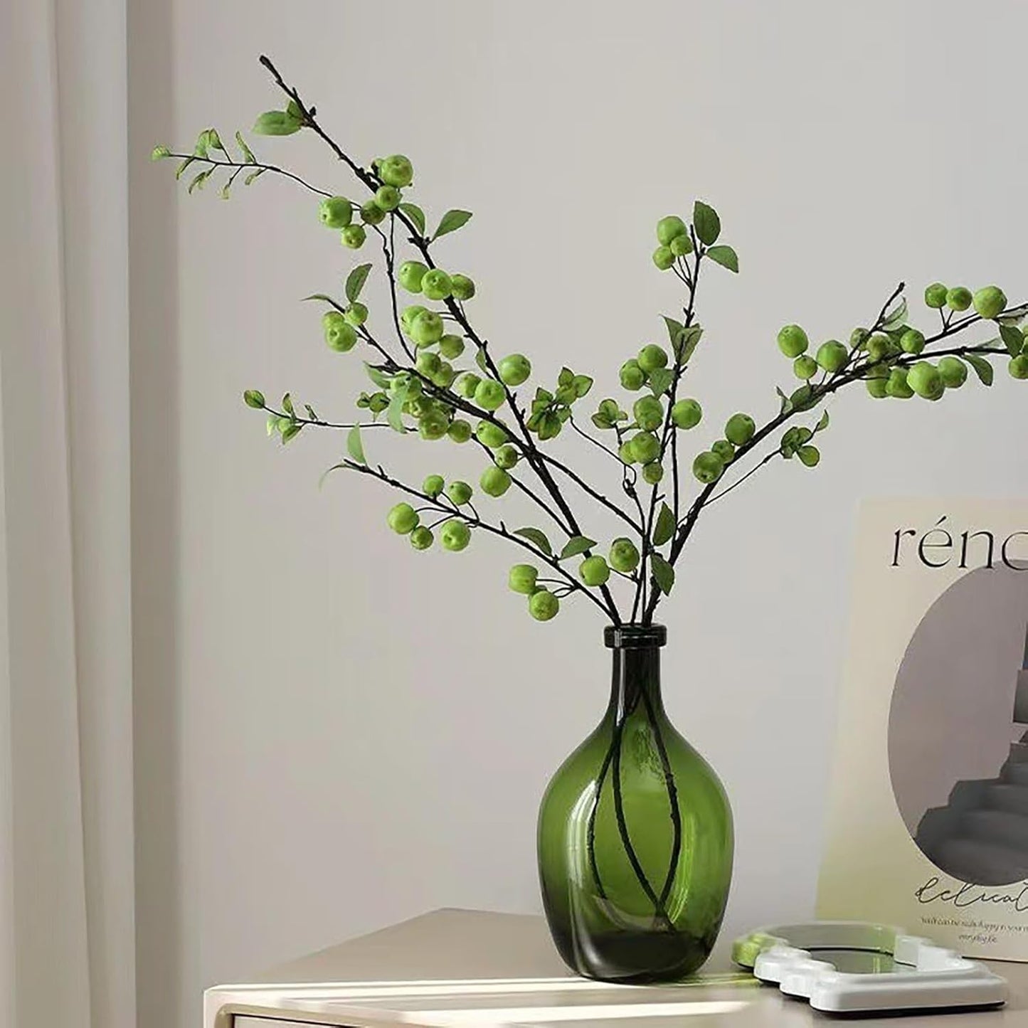2pcs 41 Inch Artificial Apple Stems,Faux Mini Apple Twigs,Artificial Apple Shrubs,Lifelike Fake Apple Tree Branches for Home Wedding Decor (Green)