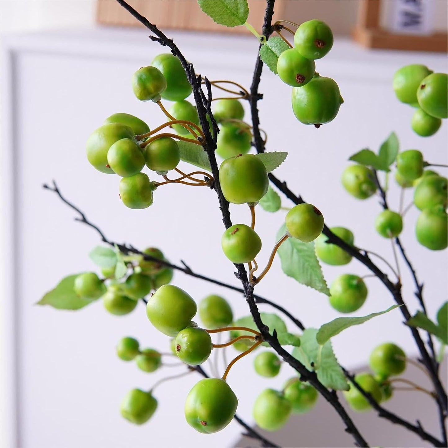 2pcs 41 Inch Artificial Apple Stems,Faux Mini Apple Twigs,Artificial Apple Shrubs,Lifelike Fake Apple Tree Branches for Home Wedding Decor (Green)