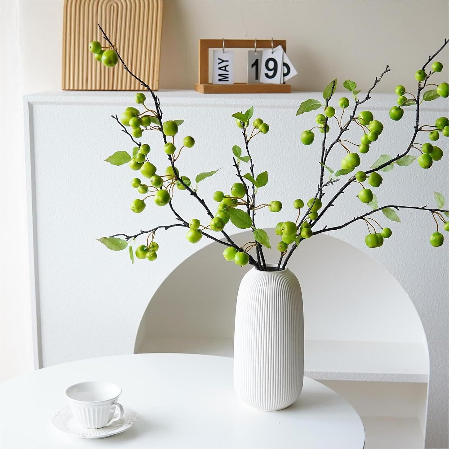 2pcs 41 Inch Artificial Apple Stems,Faux Mini Apple Twigs,Artificial Apple Shrubs,Lifelike Fake Apple Tree Branches for Home Wedding Decor (Green)