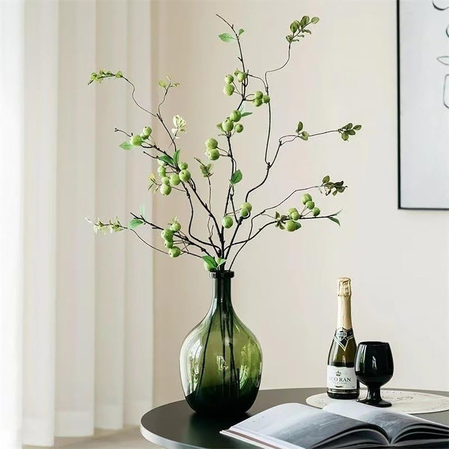 2pcs 41 Inch Artificial Apple Stems,Faux Mini Apple Twigs,Artificial Apple Shrubs,Lifelike Fake Apple Tree Branches for Home Wedding Decor (Green)