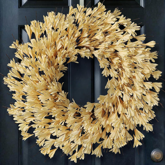 24" Artificial Yellow Forsythia Flower Wreath for Front Door (Yellow) | Warm and Vivid, Fake Realistic Silk Flower, Faux Floral, for Fireplace/Farmhouse/Wall/Window/Home/Outdoor/Spring/Summer Decor