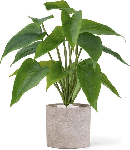 Fake Plants in Ceramic Pot, 11" Potted Artificial Plants Home Decor | Realistic Faux Green Leaf Plant with White Planter, Fake Pothos, for Desk Shelf Table Office Bathroom Bedroom Decoration