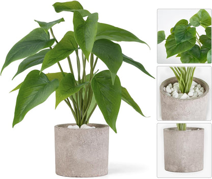 Fake Plants in Ceramic Pot, 11" Potted Artificial Plants Home Decor | Realistic Faux Green Leaf Plant with White Planter, Fake Pothos, for Desk Shelf Table Office Bathroom Bedroom Decoration