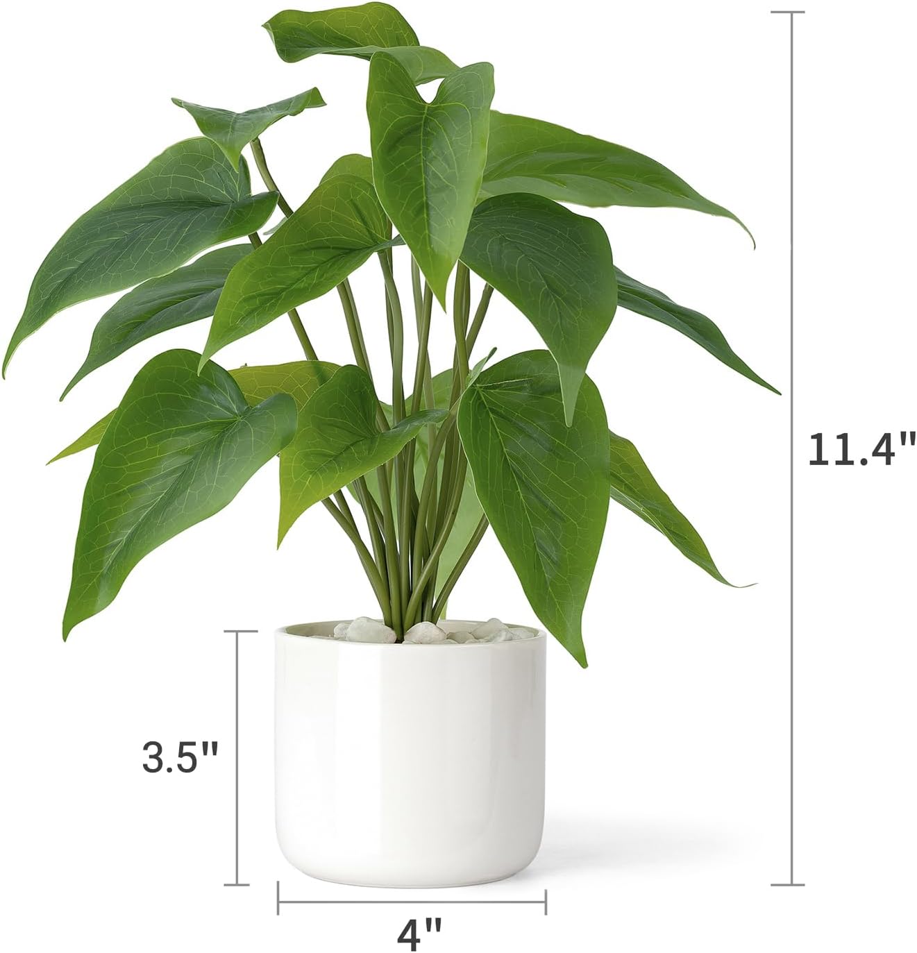 Fake Plants in Ceramic Pot, 11" Potted Artificial Plants Home Decor | Realistic Faux Green Leaf Plant with White Planter, Fake Pothos, for Desk Shelf Table Office Bathroom Bedroom Decoration